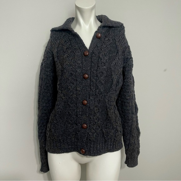 VTG 90s L.L. Bean Womens Irish Fisherman Cable Knit Button Down Cardigan Sweater - Picture 2 of 7